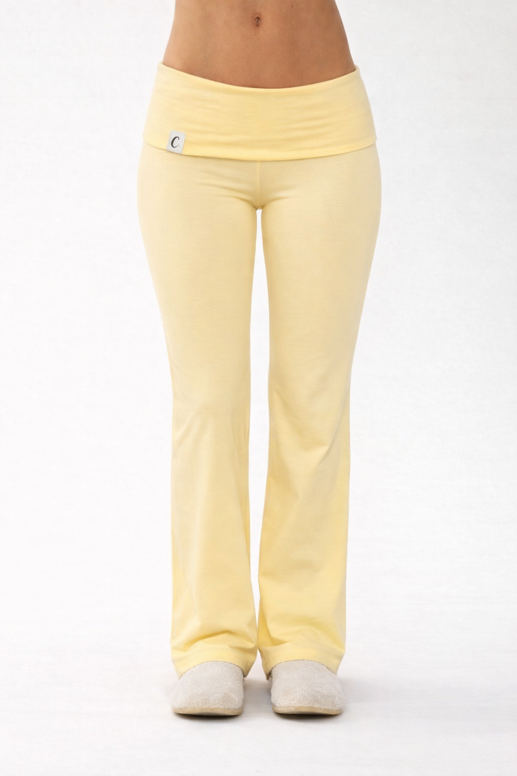 Cotton foldover pants - butter yellow