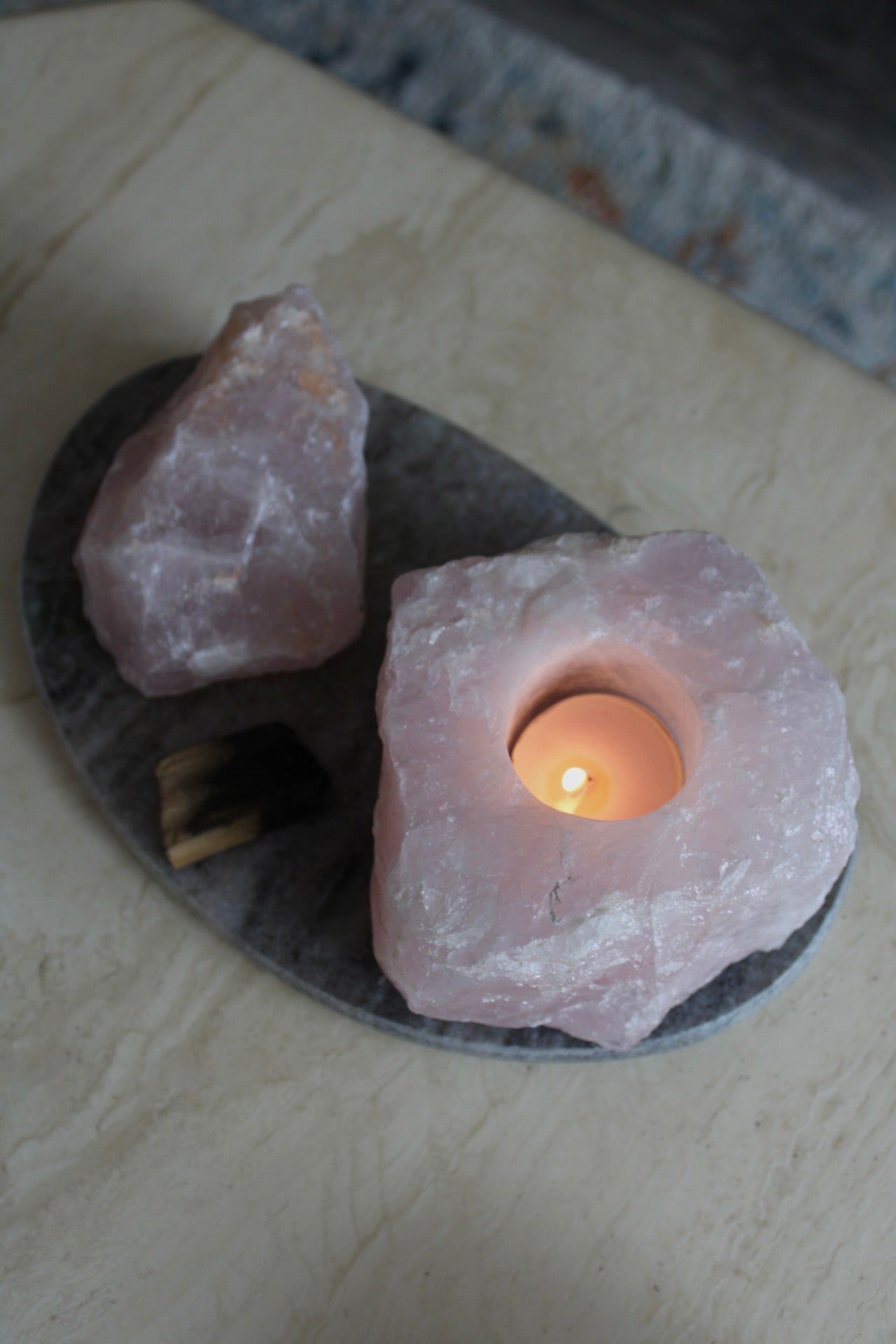 Rose quartz candle holder