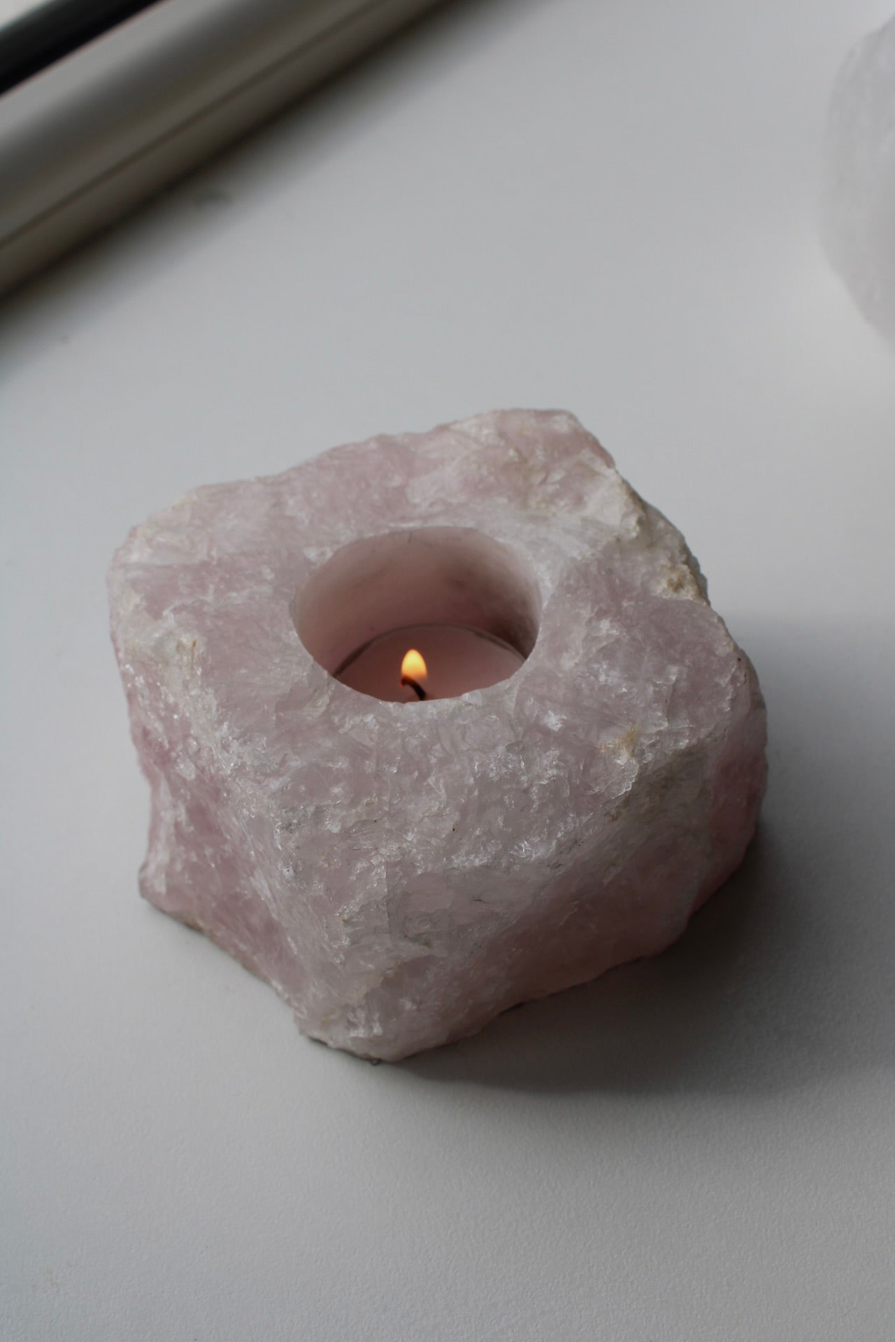 Rose quartz candle holder